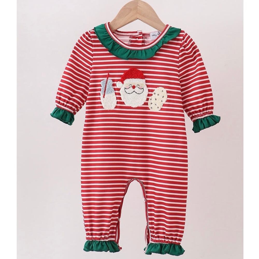 NEW Abby & Evie Christmas Santa Stripe Ruffle Romper Baby‎ Holiday One-Piece 24M